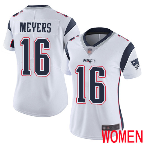 New England Patriots Football 16 Vapor Limited White Women Jakobi Meyers Road NFL Jersey